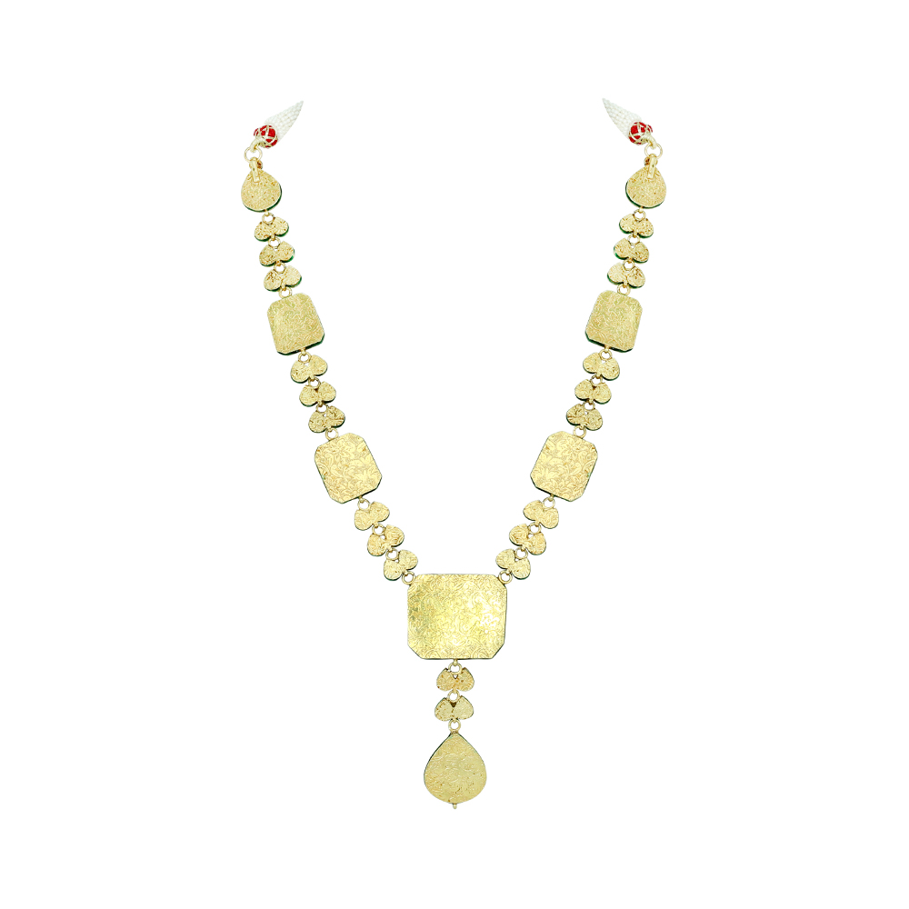 Polki Necklace with Red Enamel and Drop Pendant